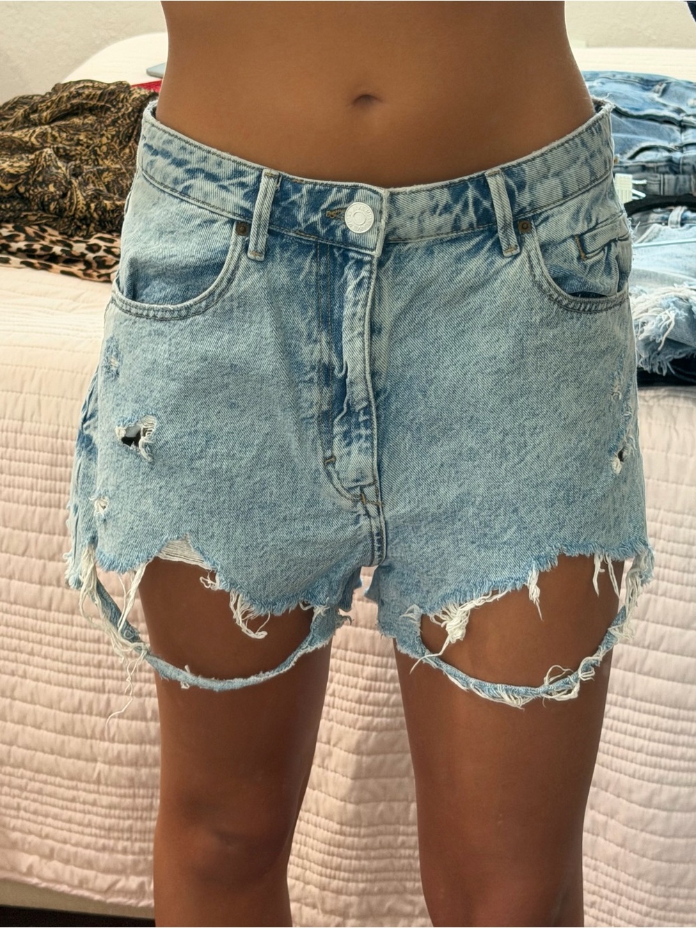 Zara Light Blue Distressed Denim Cutoff Shorts
